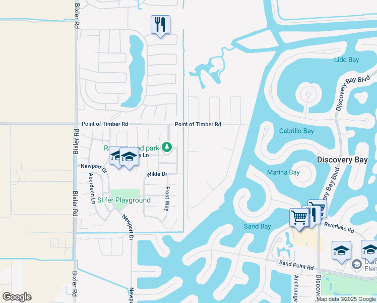map of restaurants, bars, coffee shops, grocery stores, and more near 1058 Bradbury Drive in Discovery Bay