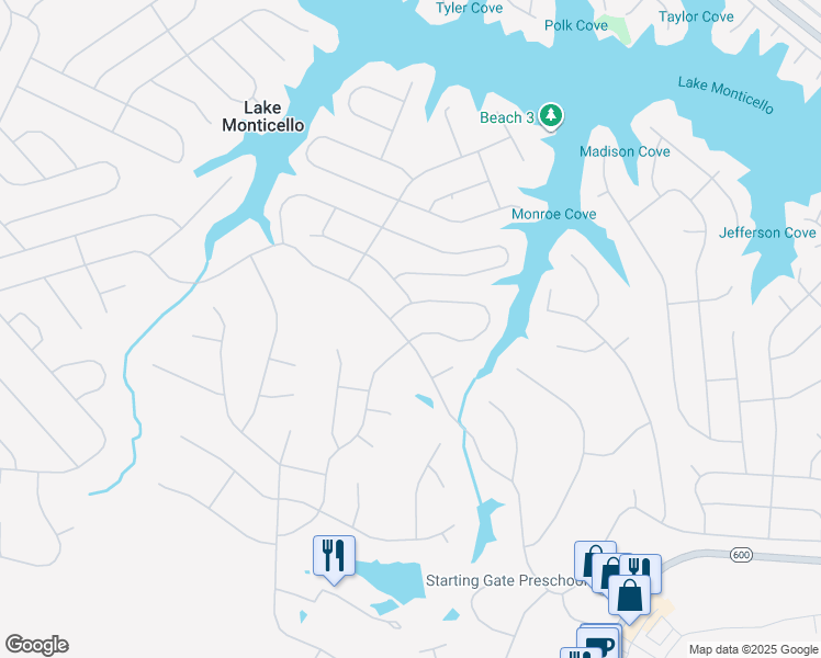 map of restaurants, bars, coffee shops, grocery stores, and more near 40 Ponderosa Lane in Palmyra
