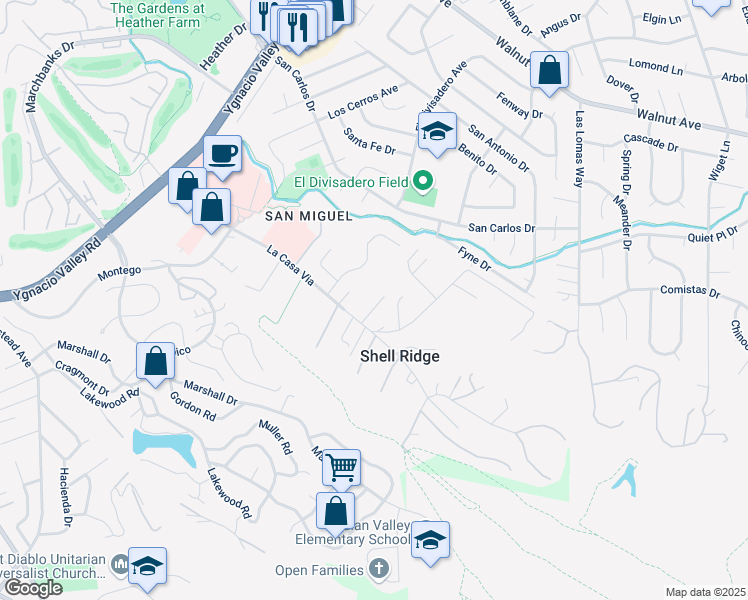 map of restaurants, bars, coffee shops, grocery stores, and more near 297 La Casa Via in Walnut Creek