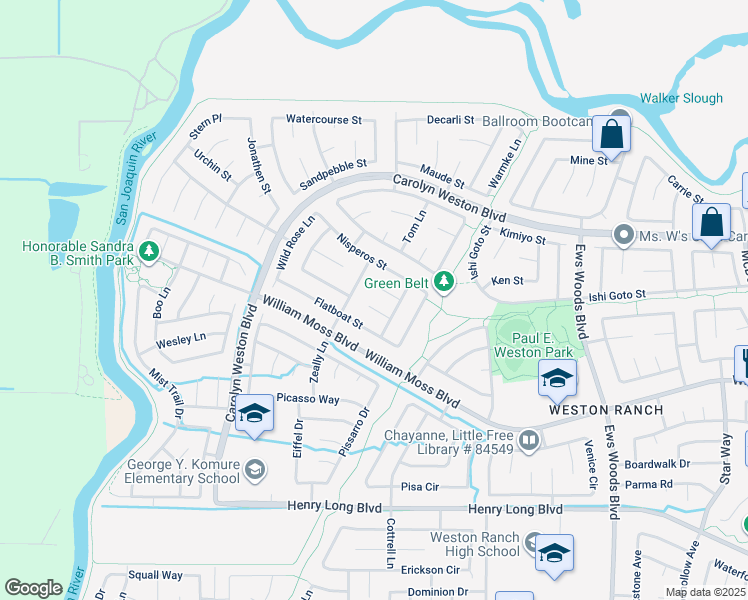 map of restaurants, bars, coffee shops, grocery stores, and more near 1969 Phillip Court in Stockton