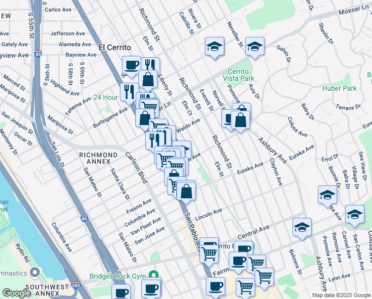 map of restaurants, bars, coffee shops, grocery stores, and more near 817 Liberty Street in El Cerrito