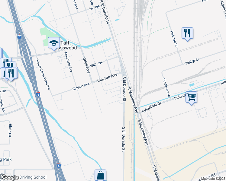 map of restaurants, bars, coffee shops, grocery stores, and more near 3845 South El Dorado Street in Stockton