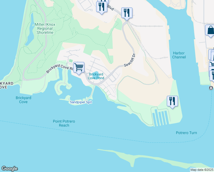 map of restaurants, bars, coffee shops, grocery stores, and more near 16 Anchor Point Drive in Richmond
