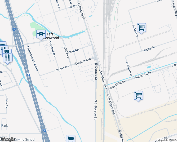 map of restaurants, bars, coffee shops, grocery stores, and more near 3845 South El Dorado Street in Stockton