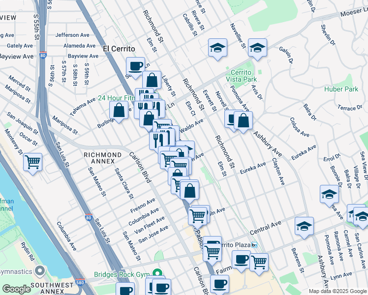 map of restaurants, bars, coffee shops, grocery stores, and more near 826 Lexington Avenue in El Cerrito