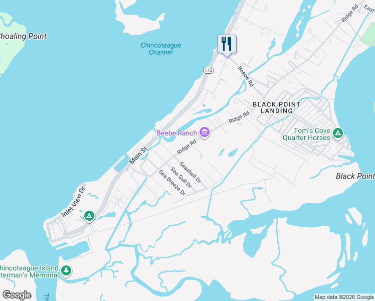 map of restaurants, bars, coffee shops, grocery stores, and more near 2985-3099 State Route 2102 in Chincoteague Island