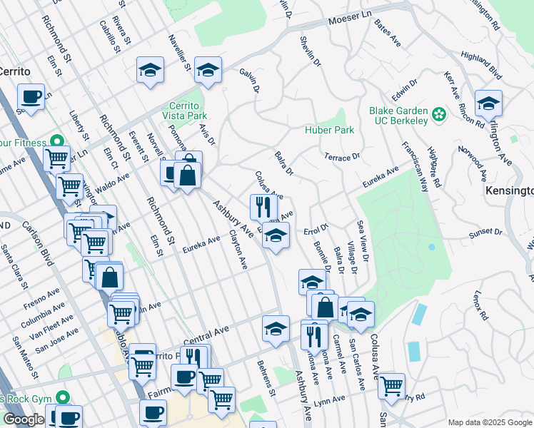 map of restaurants, bars, coffee shops, grocery stores, and more near 708 Pomona Avenue in El Cerrito