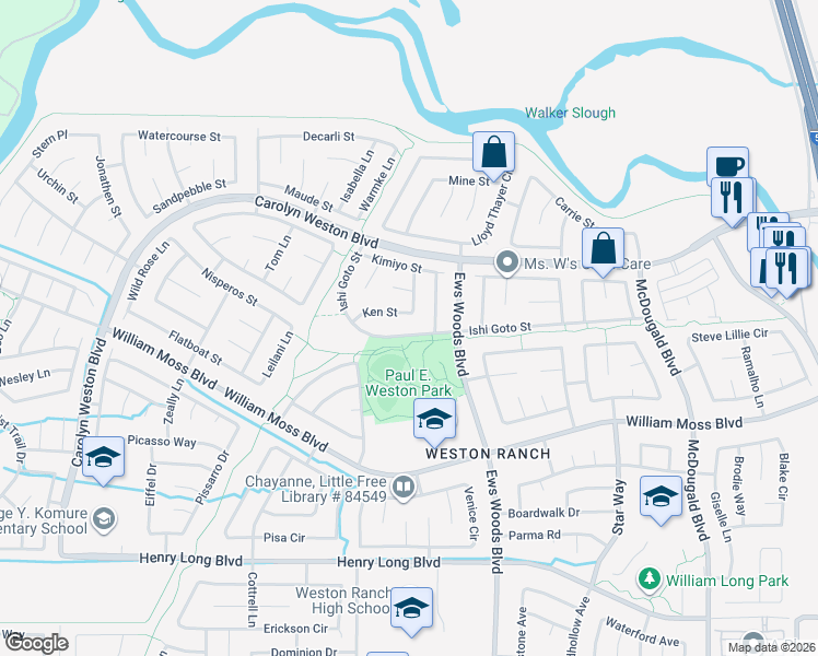 map of restaurants, bars, coffee shops, grocery stores, and more near 1455 Ishi Goto Street in Stockton
