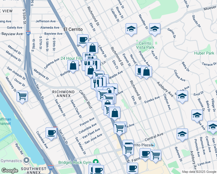map of restaurants, bars, coffee shops, grocery stores, and more near 833 Lexington Avenue in El Cerrito