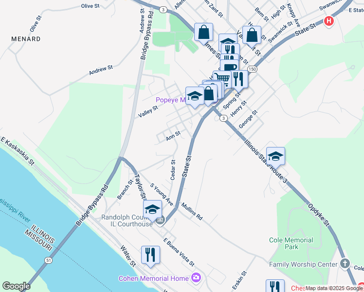 map of restaurants, bars, coffee shops, grocery stores, and more near 806 Cedar Street in Chester