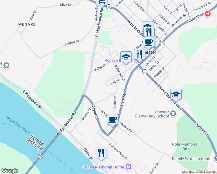 map of restaurants, bars, coffee shops, grocery stores, and more near 708 Ann Street in Chester