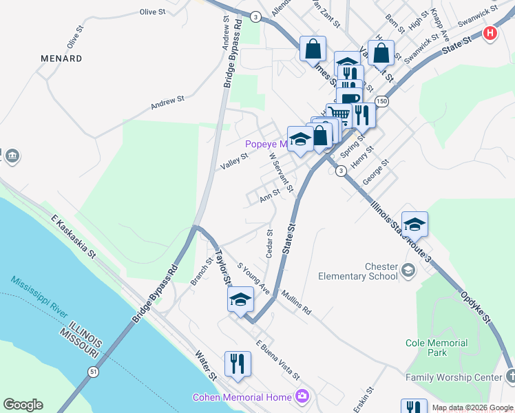 map of restaurants, bars, coffee shops, grocery stores, and more near 708 Ann Street in Chester