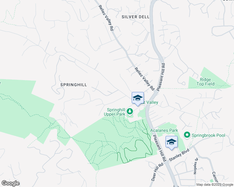 map of restaurants, bars, coffee shops, grocery stores, and more near 3341 Springhill Road in Lafayette