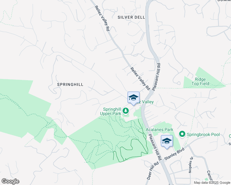 map of restaurants, bars, coffee shops, grocery stores, and more near 3341 Springhill Road in Lafayette