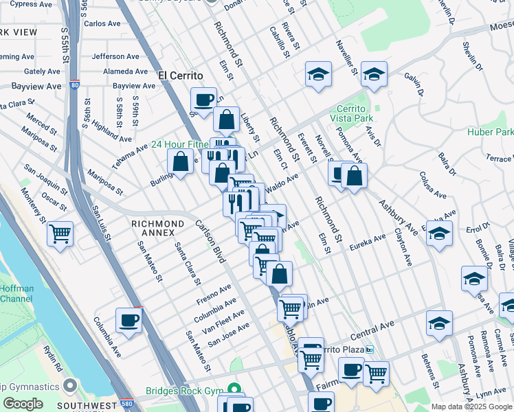 map of restaurants, bars, coffee shops, grocery stores, and more near 833 Lexington Avenue in El Cerrito
