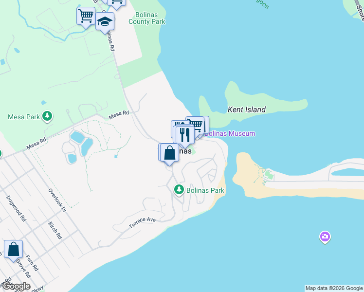 map of restaurants, bars, coffee shops, grocery stores, and more near in Bolinas