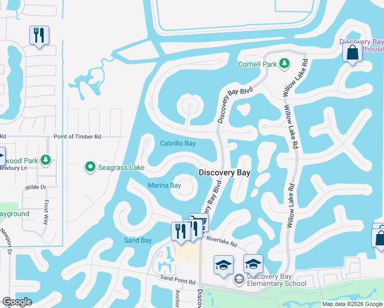 map of restaurants, bars, coffee shops, grocery stores, and more near 5055 Cabrillo Point in Discovery Bay