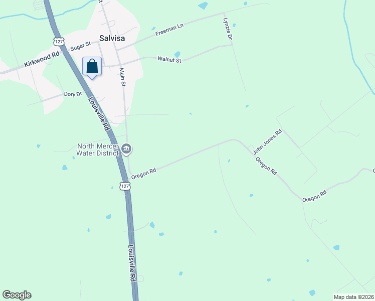 map of restaurants, bars, coffee shops, grocery stores, and more near 227 Oregon Road in Salvisa