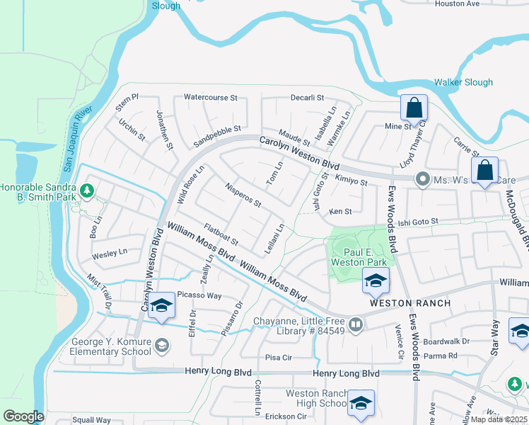 map of restaurants, bars, coffee shops, grocery stores, and more near 1916 Nisperos Street in Stockton