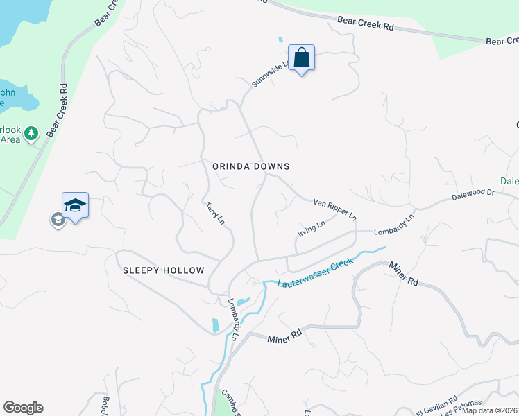 map of restaurants, bars, coffee shops, grocery stores, and more near 18 Van Tassel Lane in Orinda
