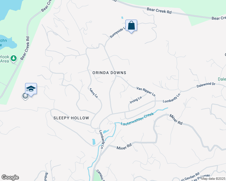 map of restaurants, bars, coffee shops, grocery stores, and more near 18 Van Tassel Lane in Orinda