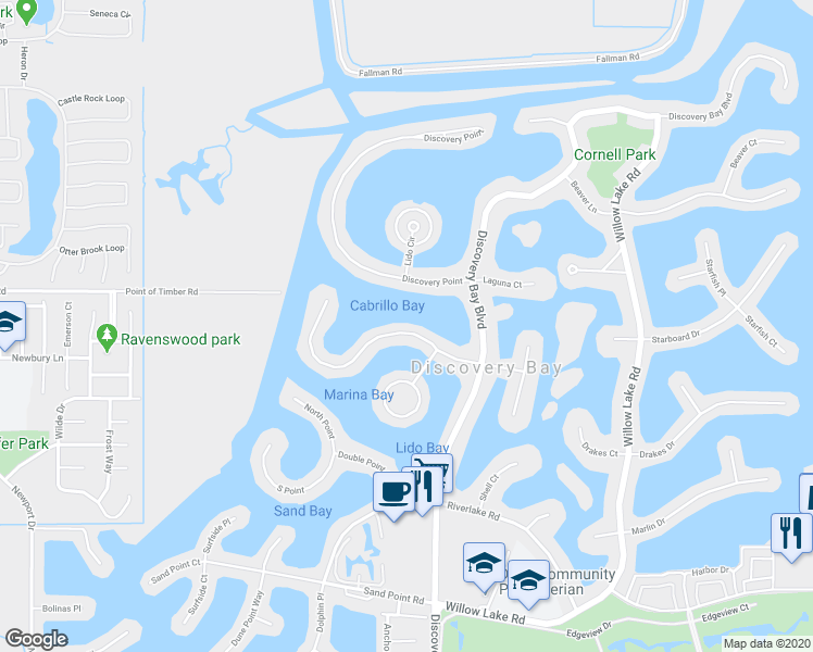 map of restaurants, bars, coffee shops, grocery stores, and more near 5043 Cabrillo Point in Discovery Bay