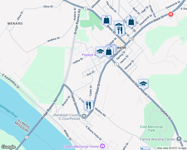 map of restaurants, bars, coffee shops, grocery stores, and more near 806 Cedar Street in Chester