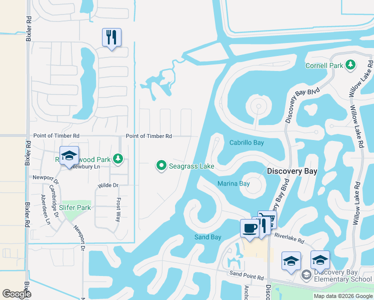 map of restaurants, bars, coffee shops, grocery stores, and more near 2022 Orwell Drive in Discovery Bay
