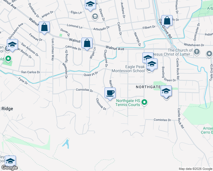 map of restaurants, bars, coffee shops, grocery stores, and more near 942 Cheyenne Drive in Walnut Creek
