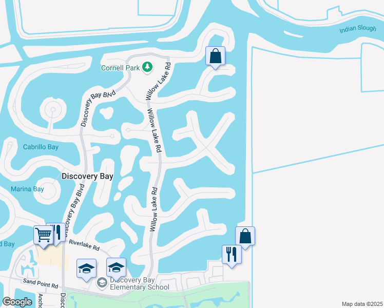 map of restaurants, bars, coffee shops, grocery stores, and more near 5650 Starboard Drive in Discovery Bay