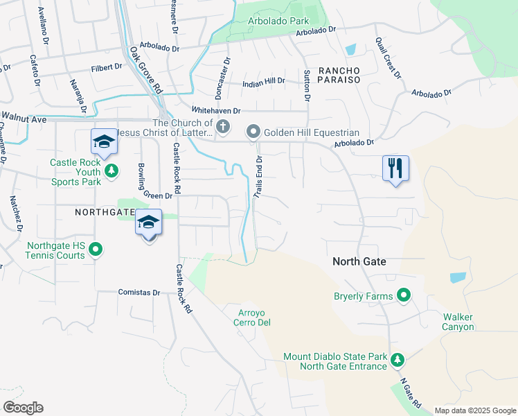 map of restaurants, bars, coffee shops, grocery stores, and more near in Walnut Creek