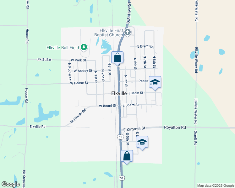 map of restaurants, bars, coffee shops, grocery stores, and more near in Elkville