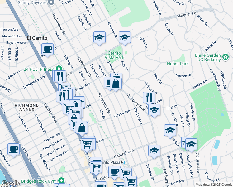 map of restaurants, bars, coffee shops, grocery stores, and more near 764 Norvell Street in El Cerrito