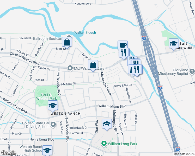 map of restaurants, bars, coffee shops, grocery stores, and more near in Stockton