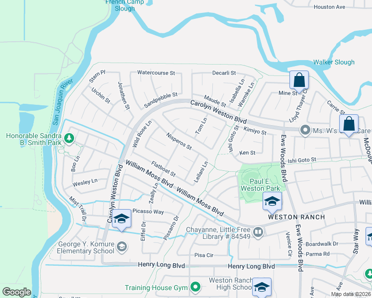 map of restaurants, bars, coffee shops, grocery stores, and more near 2006 Nisperos Street in Stockton