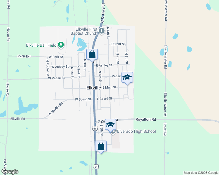 map of restaurants, bars, coffee shops, grocery stores, and more near 101 North 6th Street in Elkville