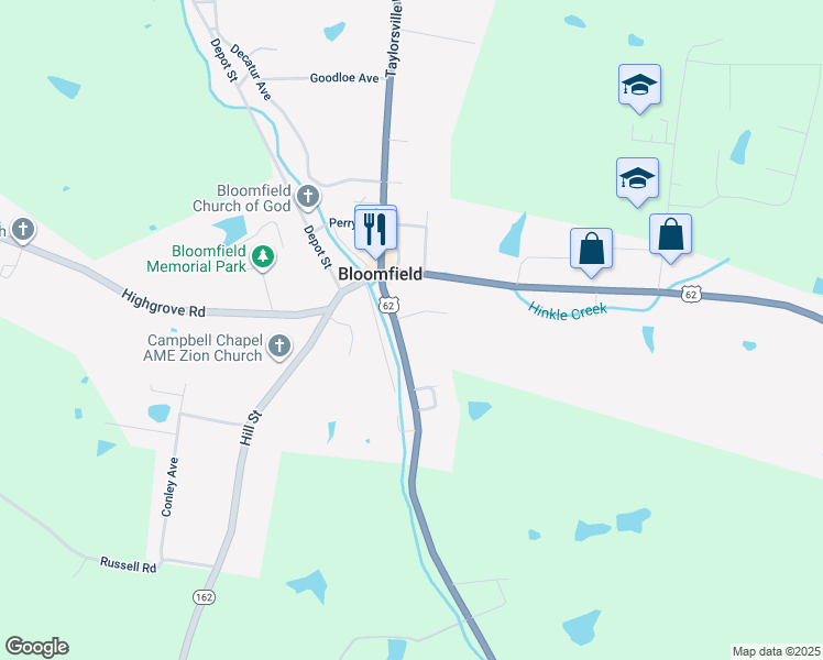 map of restaurants, bars, coffee shops, grocery stores, and more near in Bloomfield