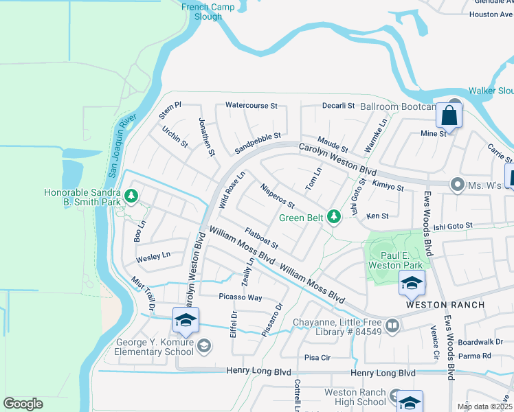 map of restaurants, bars, coffee shops, grocery stores, and more near 2150 England Court in Stockton