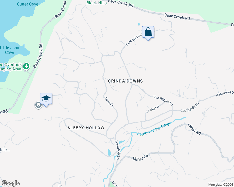 map of restaurants, bars, coffee shops, grocery stores, and more near 25 Snowberry Lane in Orinda