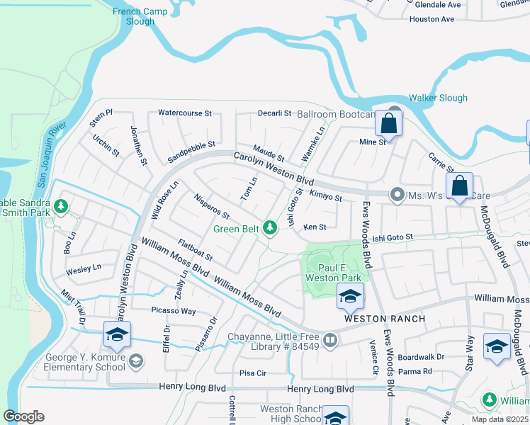 map of restaurants, bars, coffee shops, grocery stores, and more near 1919 Gordon Verner Circle in Stockton