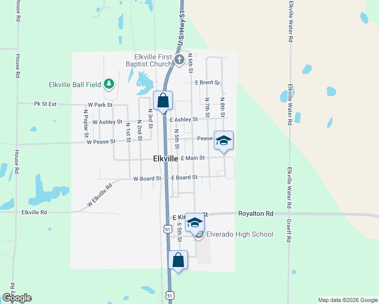 map of restaurants, bars, coffee shops, grocery stores, and more near 101-187 North 6th Street in Elkville