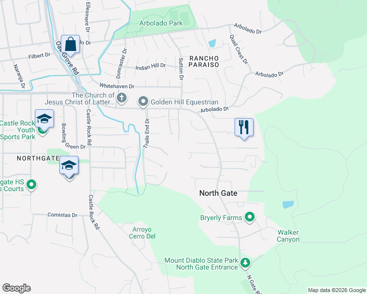 map of restaurants, bars, coffee shops, grocery stores, and more near 10 Quail Creek Court in Walnut Creek