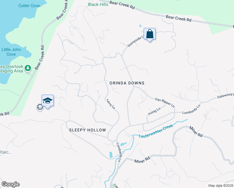 map of restaurants, bars, coffee shops, grocery stores, and more near 25 Snowberry Lane in Orinda