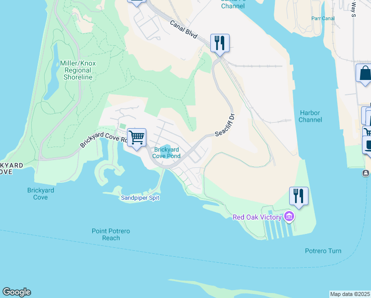 map of restaurants, bars, coffee shops, grocery stores, and more near 311 Seacliff Way in Richmond