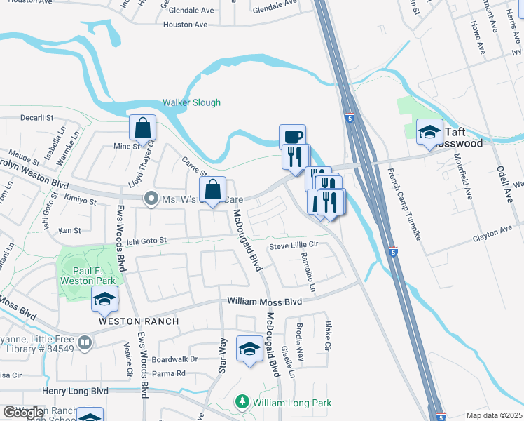 map of restaurants, bars, coffee shops, grocery stores, and more near 811 Queensland Circle in Stockton