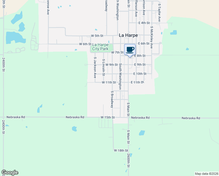 map of restaurants, bars, coffee shops, grocery stores, and more near 309 West 11th Street in La Harpe