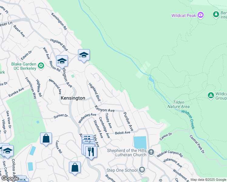 map of restaurants, bars, coffee shops, grocery stores, and more near 135 Purdue Avenue in Kensington