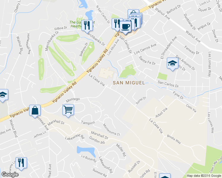 map of restaurants, bars, coffee shops, grocery stores, and more near 132 La Casa Via in Walnut Creek