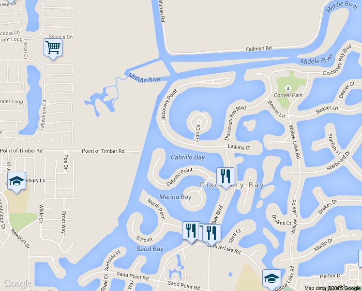map of restaurants, bars, coffee shops, grocery stores, and more near 5010 Discovery Point in Discovery Bay