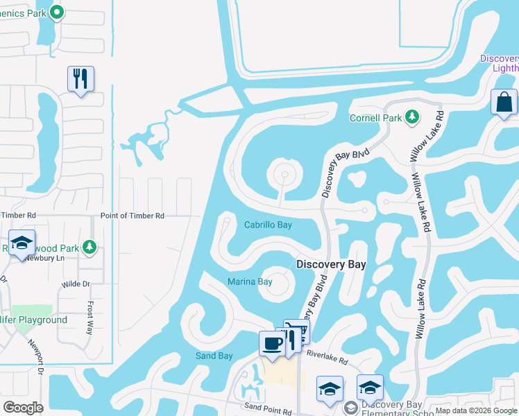 map of restaurants, bars, coffee shops, grocery stores, and more near 5010 Discovery Point in Discovery Bay